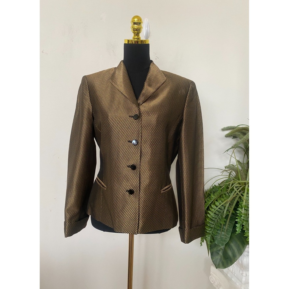 OSCAR de La Renta Women's Gold Metallic Black Blazer Jacket Size 10 EUC! $595